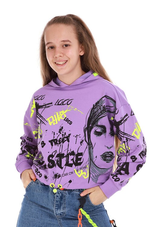 Kız Çocuk Yazı Baskılı Kapşonlu Sweatshirt 10-15 Yaş 13992
