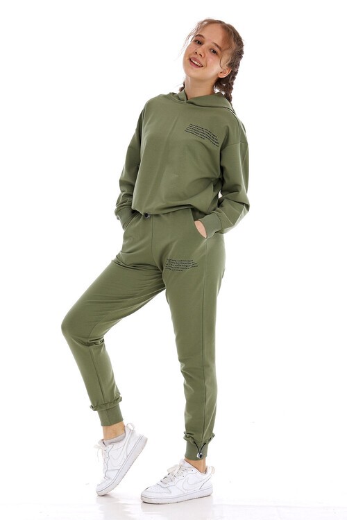 Kız Çocuk Pamuk Yazı Baskılı Kapşonlu Eşofman Takımı 14166