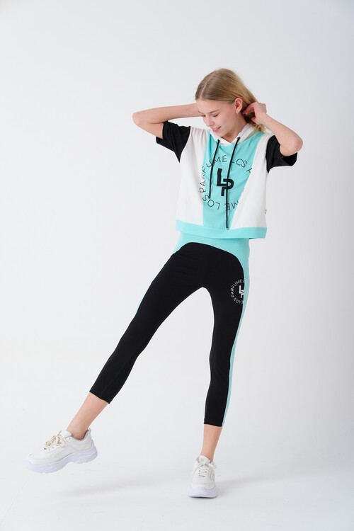 Kız Çocuk Yazı Baskılı Taytlı Takım 7-14 Yaş 13852
