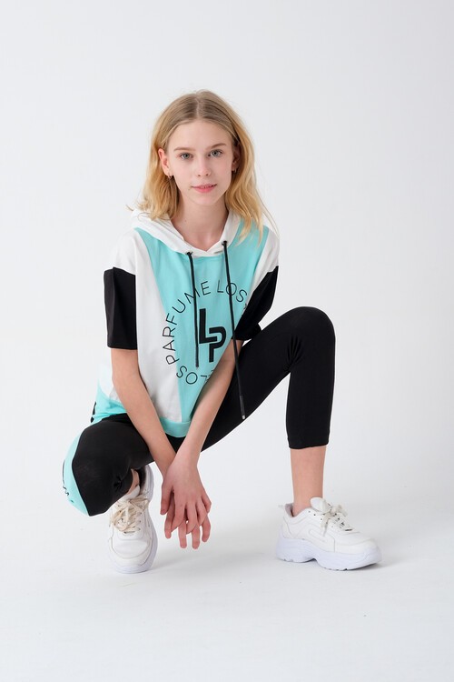 Kız Çocuk Yazı Baskılı Taytlı Takım 7-14 Yaş 13852