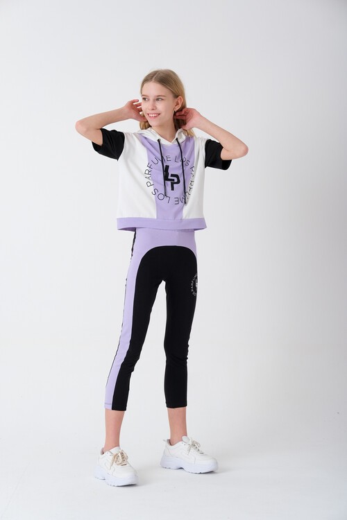 Kız Çocuk Yazı Baskılı Taytlı Takım 7-14 Yaş 13852