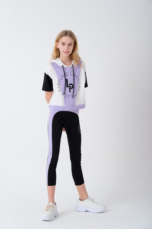 Kız Çocuk Yazı Baskılı Taytlı Takım 7-14 Yaş 13852