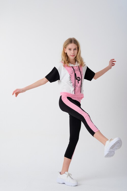 Kız Çocuk Yazı Baskılı Taytlı Takım 7-14 Yaş 13852