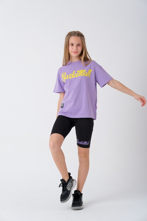 Yazı Baskılı Şort Tayt ve Tişörtlü Kız Çocuk Takım 13856