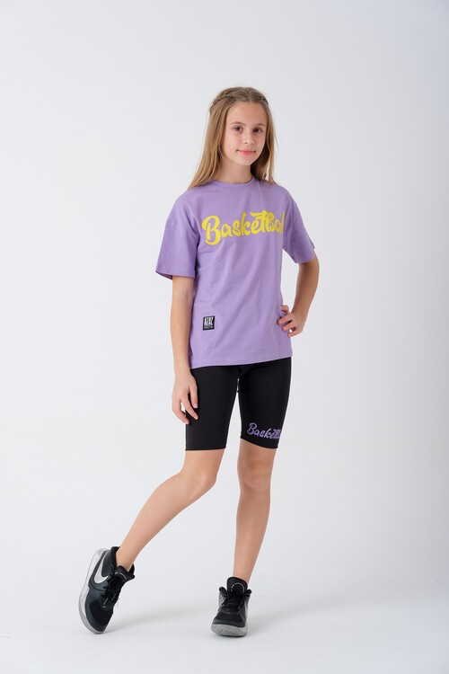 Yazı Baskılı Şort Tayt ve Tişörtlü Kız Çocuk Takım 13856