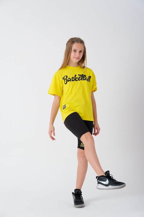 Yazı Baskılı Şort Tayt ve Tişörtlü Kız Çocuk Takım 13856