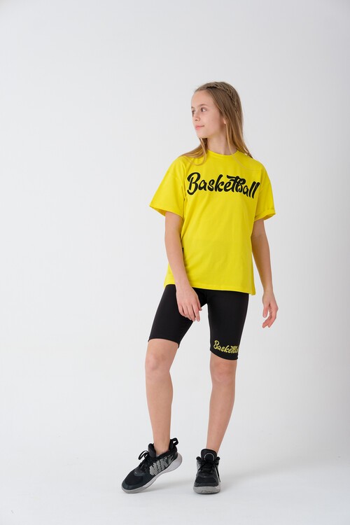 Yazı Baskılı Şort Tayt ve Tişörtlü Kız Çocuk Takım 13856