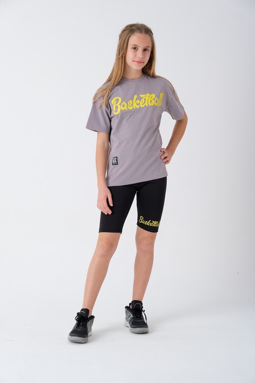 Yazı Baskılı Şort Tayt ve Tişörtlü Kız Çocuk Takım 13856