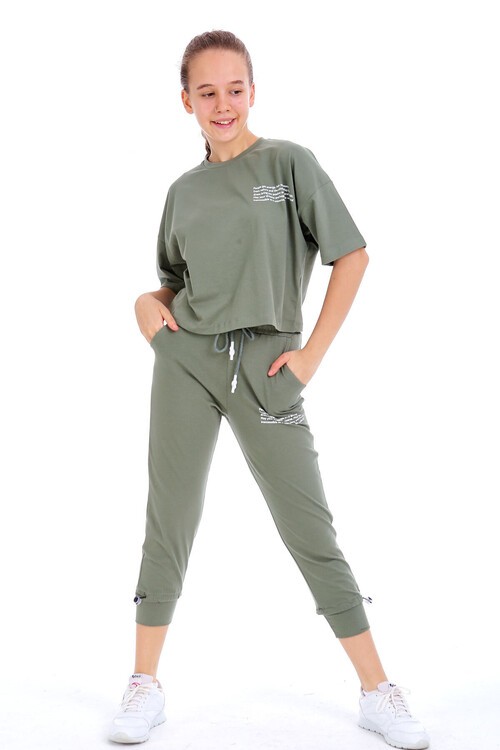 Kız Çocuk Yazı Baskılı Yazlık Takım 10-15 Yaş 13871