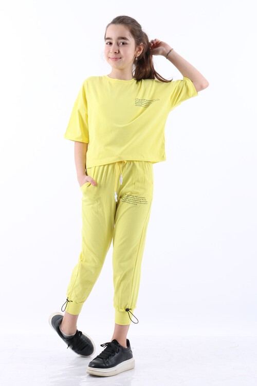 Kız Çocuk Yazı Baskılı Yazlık Takım 10-15 Yaş 13871