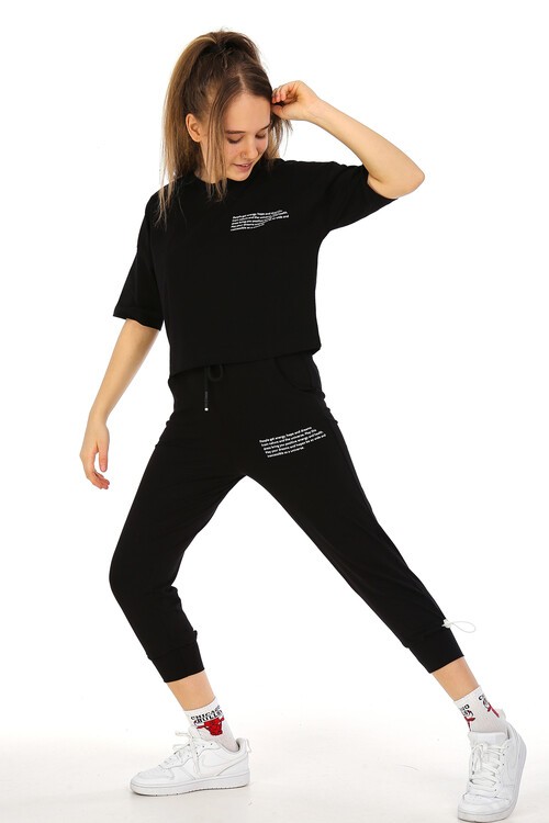 Kız Çocuk Yazı Baskılı Yazlık Takım 10-15 Yaş 13871