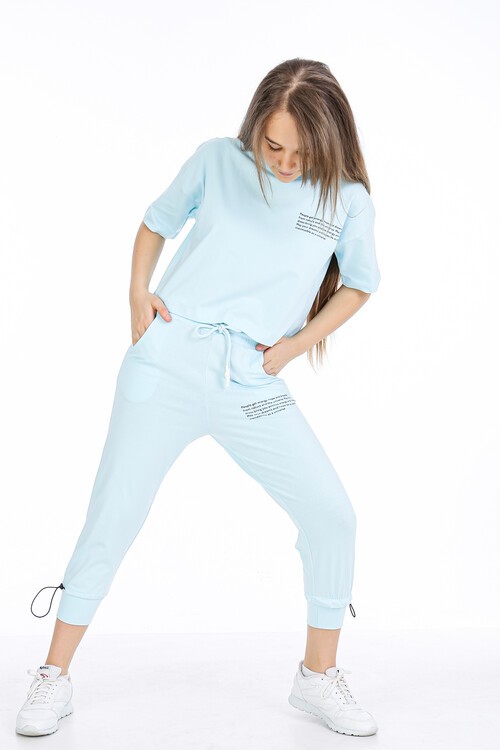 Kız Çocuk Yazı Baskılı Yazlık Takım 10-15 Yaş 13871