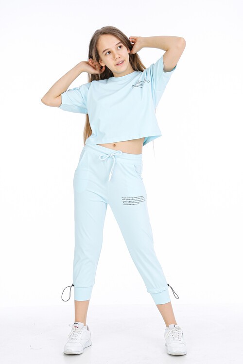 Kız Çocuk Yazı Baskılı Yazlık Takım 10-15 Yaş 13871