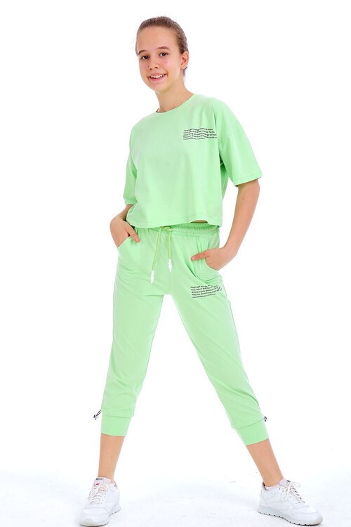 Kız Çocuk Yazı Baskılı Yazlık Takım 10-15 Yaş 13871