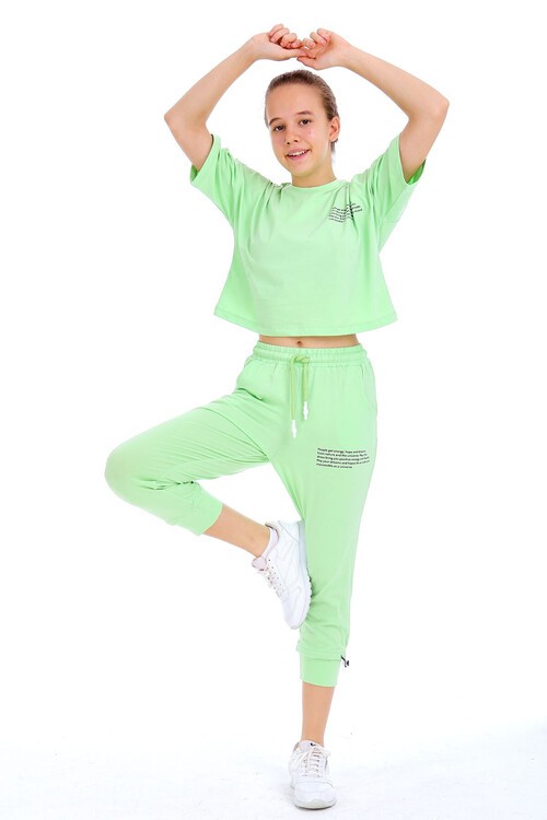 Kız Çocuk Yazı Baskılı Yazlık Takım 10-15 Yaş 13871