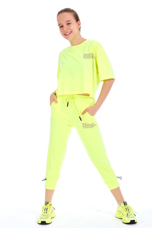 Kız Çocuk Yazı Baskılı Yazlık Takım 10-15 Yaş 13871