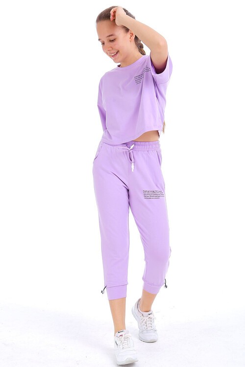 Kız Çocuk Yazı Baskılı Yazlık Takım 10-15 Yaş 13871