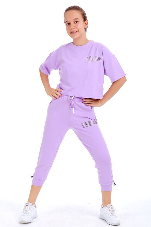 Kız Çocuk Yazı Baskılı Yazlık Takım 10-15 Yaş 13871