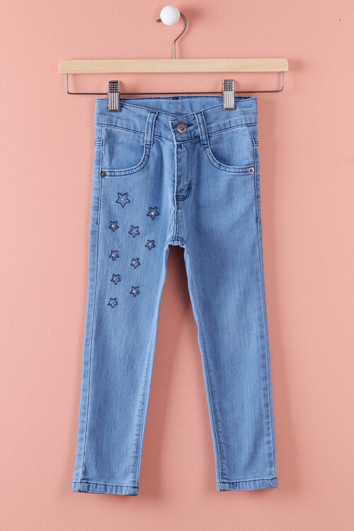 Kız Çocuk Yıldız İşlemeli Jean Pantolon 2-12 Yaş 13881