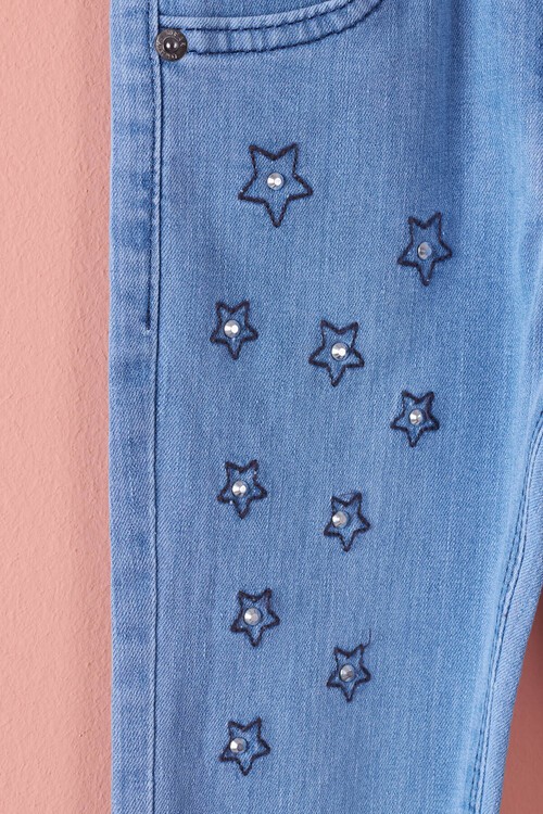 Kız Çocuk Yıldız İşlemeli Jean Pantolon 2-12 Yaş 13881