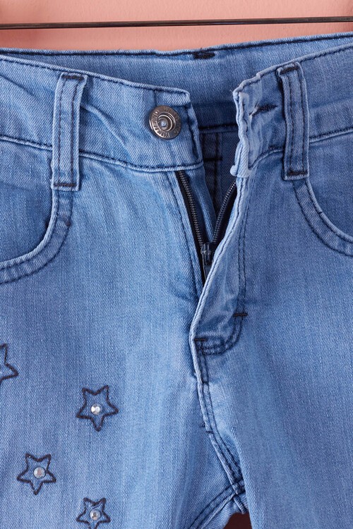 Kız Çocuk Yıldız İşlemeli Jean Pantolon 2-12 Yaş 13881