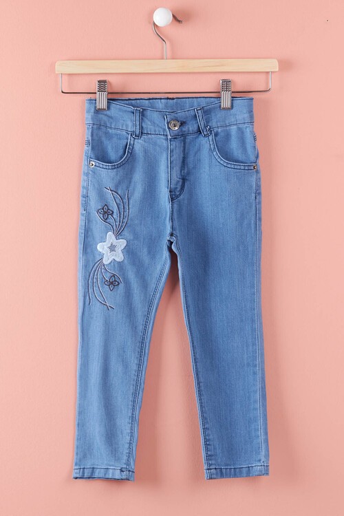 Kız Çocuk Jean Pantolon Yıldız Desenli Ayarlanabilir Bel 13923