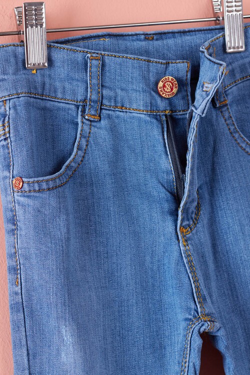 Kız Çocuk Yıpratmalı Jean Pantolon 2-12 Yaş 13921