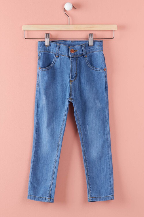 Kız Çocuk Yıpratmalı Jean Pantolon 2-12 Yaş 13921