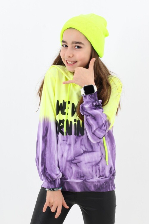 Kız Çocuk Young Yazı Baskılı Kapşonlu Sweatshirt 14128