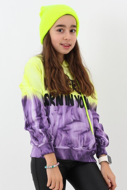 Kız Çocuk Young Yazı Baskılı Kapşonlu Sweatshirt 14128