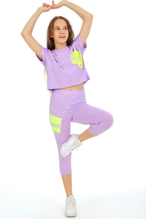 Kız Çocuk Zincirli Baskılı Taytlı Takım 10-15 Yaş 13862