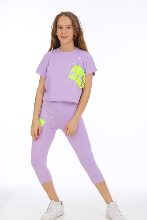 Kız Çocuk Zincirli Baskılı Taytlı Takım 10-15 Yaş 13862