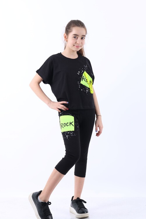 Kız Çocuk Zincirli Baskılı Taytlı Takım 10-15 Yaş 13862