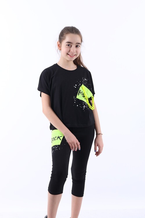 Kız Çocuk Zincirli Baskılı Taytlı Takım 10-15 Yaş 13862