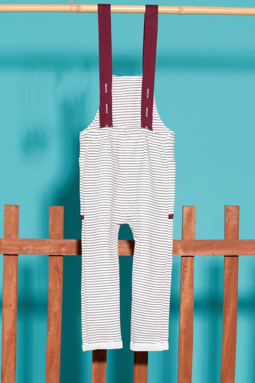 Unisex Bebek Çizgi Desenli Askılı Tulum 6-36 AY 13453