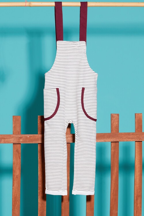 Unisex Bebek Çizgi Desenli Askılı Tulum 6-36 AY 13453