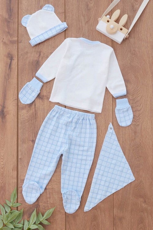 Erkek Bebek Ayıcık Nakışlı 5li Zıbın Seti 0-3 Ay 13718