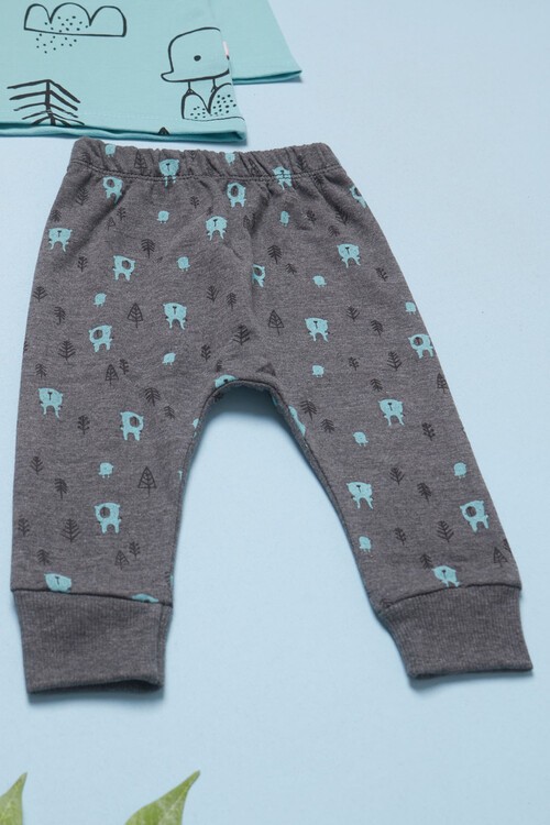 Erkek Bebek Civciv Baskılı Çıtçıtlı Eşofman Takımı 14563