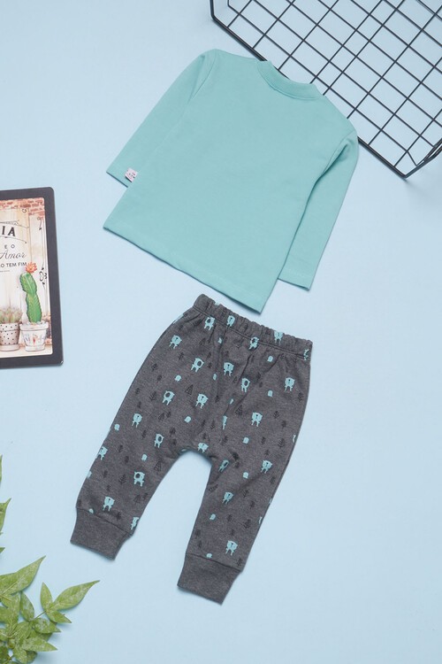 Erkek Bebek Civciv Baskılı Çıtçıtlı Eşofman Takımı 14563