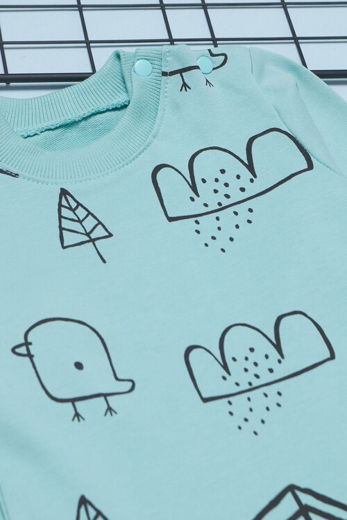 Erkek Bebek Civciv Baskılı Çıtçıtlı Eşofman Takımı 14563