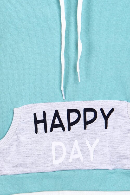 Erkek Bebek Happy Baskılı Kapşonlu Eşofman Takımı 14570