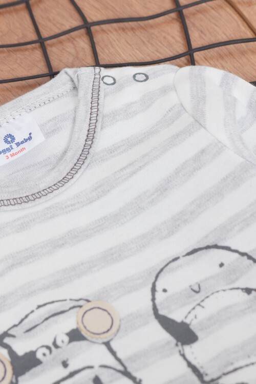 Erkek Bebek Hayvan Desenli Patikli Tulum 0-3 Yaş 14565