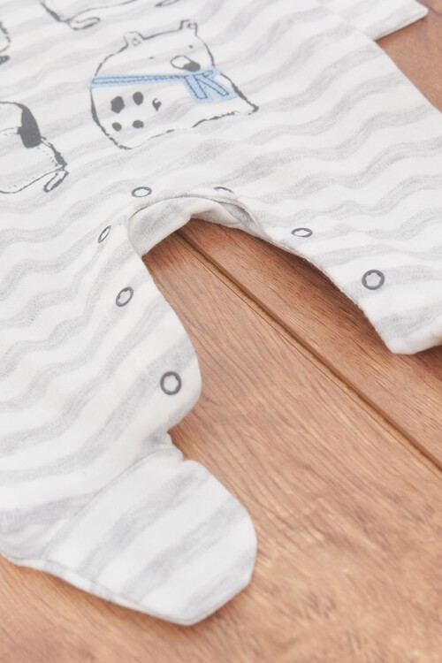 Erkek Bebek Hayvan Desenli Patikli Tulum 0-3 Yaş 14565