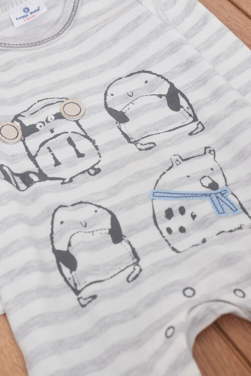 Erkek Bebek Hayvan Desenli Patikli Tulum 0-3 Yaş 14565