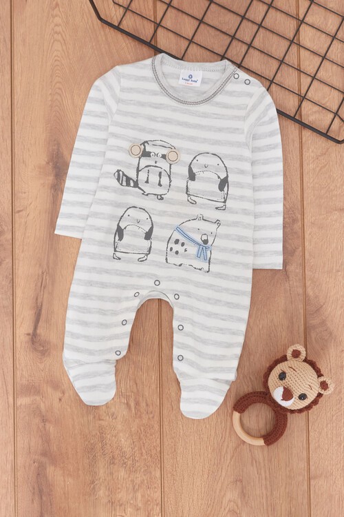 Erkek Bebek Hayvan Desenli Patikli Tulum 0-3 Yaş 14565