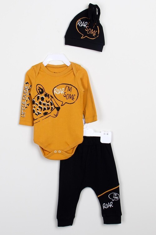 Erkek Bebek Kaplan Baskılı Çıtçıtlı Badili 3lü Takım 14568