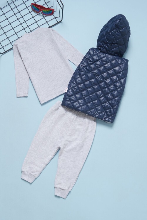 Erkek Bebek Kuru Kafa Baskılı Yelekli 3lü Eşofman Takımı 14578