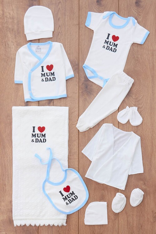 Erkek Bebek Mavi Yazı Baskı 10lu Hastane Çıkışı 13305