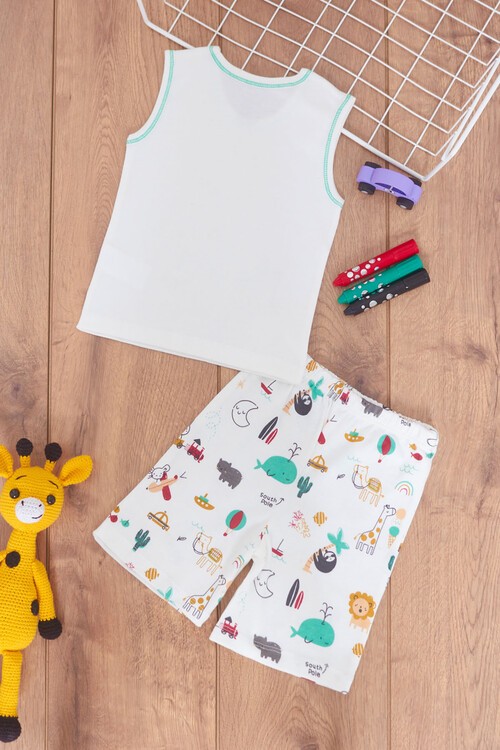 Erkek Bebek Piramit Baskılı Sıfır Kollu Takım 14553