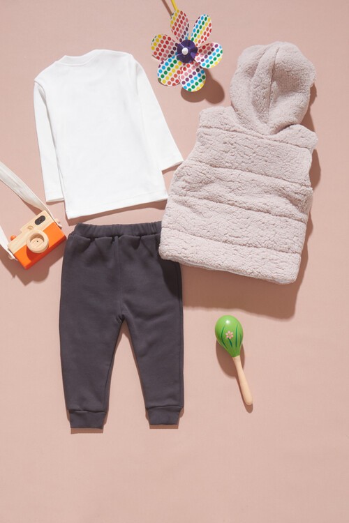 Erkek Bebek Pofuduk Yelekli Ayıcıklı 3lü Eşofman Takımı 14586